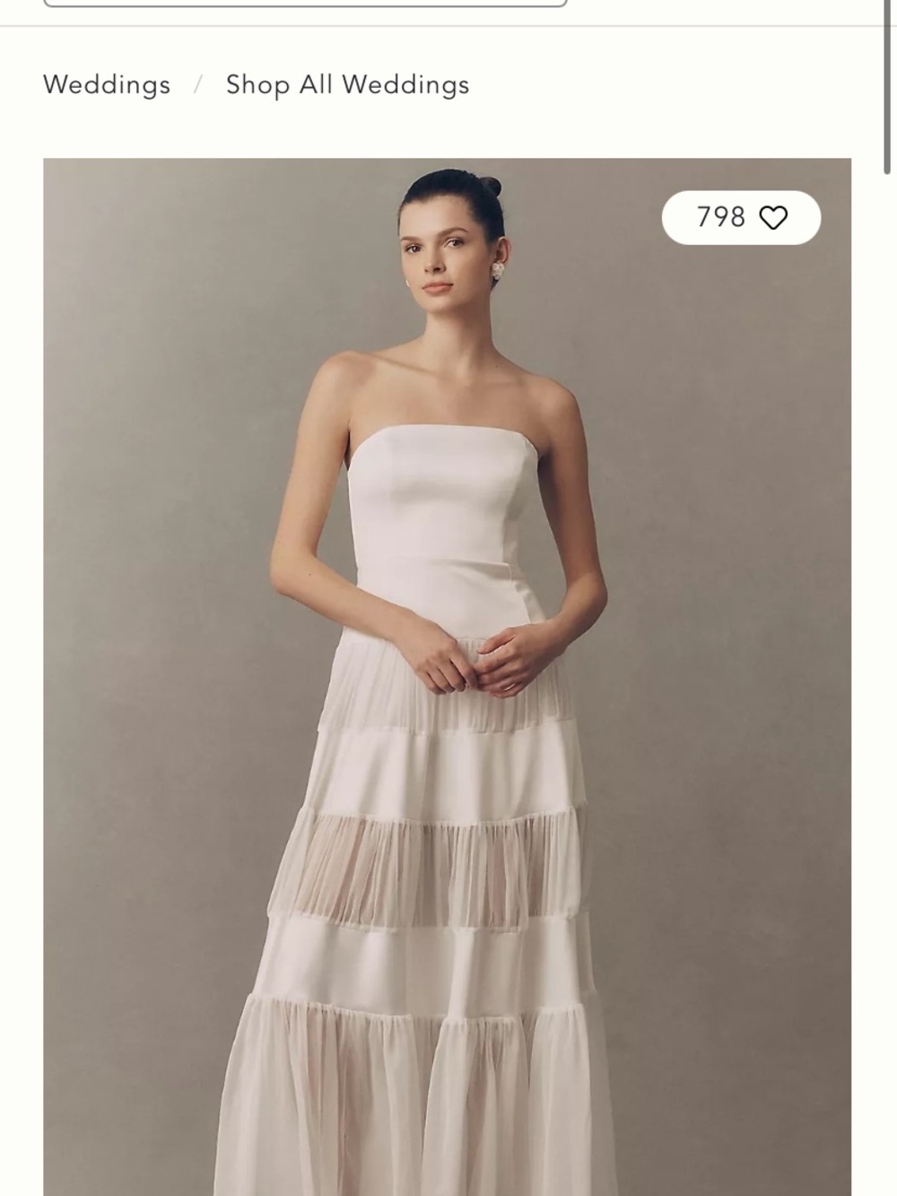 Anthropologie BHLDN Strapless White Tiered Gown NWT